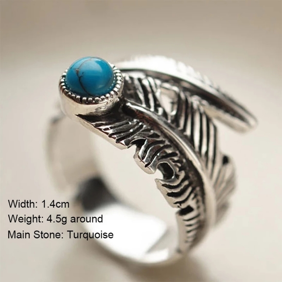 LAST! NEW 925 Sterling Silver Feather  Turquoise Ring |  Adjustable Size - Picture 13 of 16